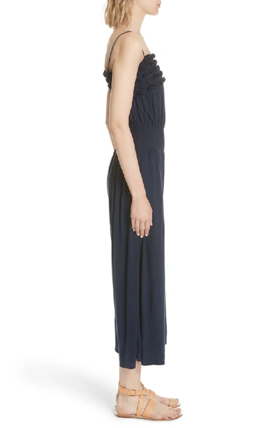 Shop Rebecca Taylor Frill Jersey Crop Jumpsuit In Navy Navy3