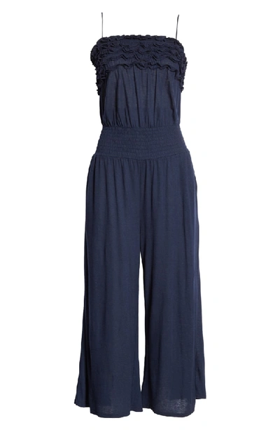 Shop Rebecca Taylor Frill Jersey Crop Jumpsuit In Navy Navy3