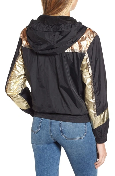 Shop Pam & Gela Metallic Colorblock Hooded Windbreaker In Black