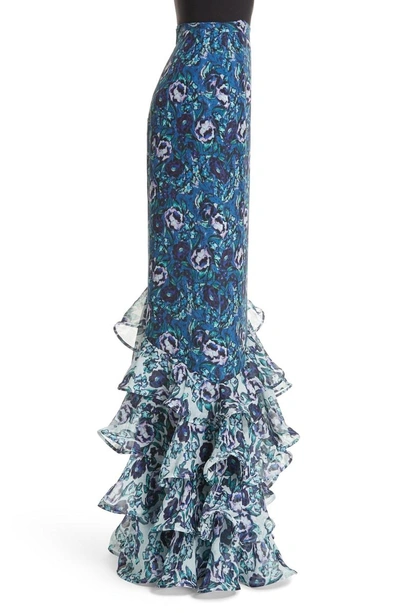 Shop Amur Ira Floral Print Silk Skirt In Azure/ Mint