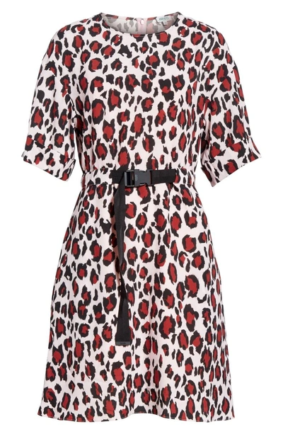 Shop Kenzo Animal Print Belted Dress In Pink