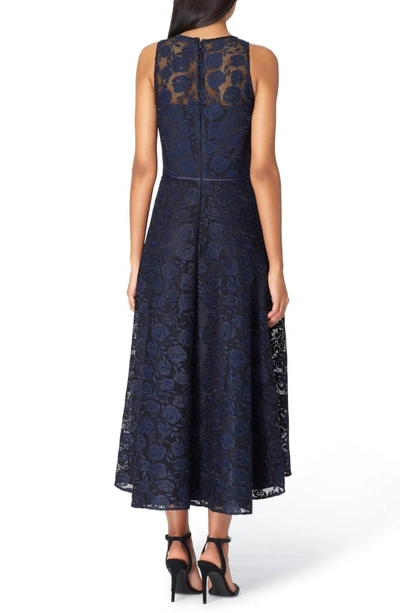 Shop Tahari Floral Embroidery Sleeveless Midi Dress In Black/ Navy Blue