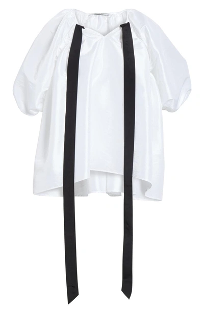 Shop Cecilie Bahnsen Christine Puff Sleeve Satin Blouse In White
