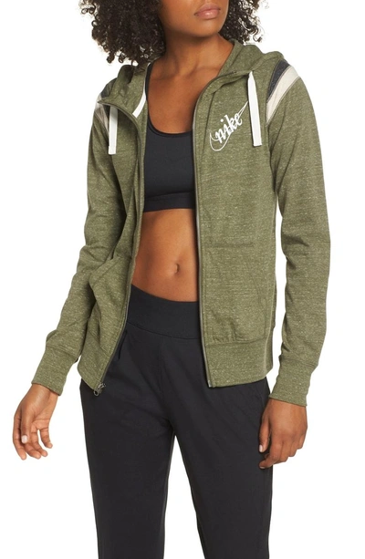 Shop Nike Sportswear Gym Vintage Zip Hoodie In Olive Canvas/ Sail