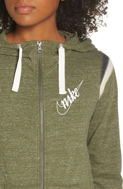 Shop Nike Sportswear Gym Vintage Zip Hoodie In Olive Canvas/ Sail