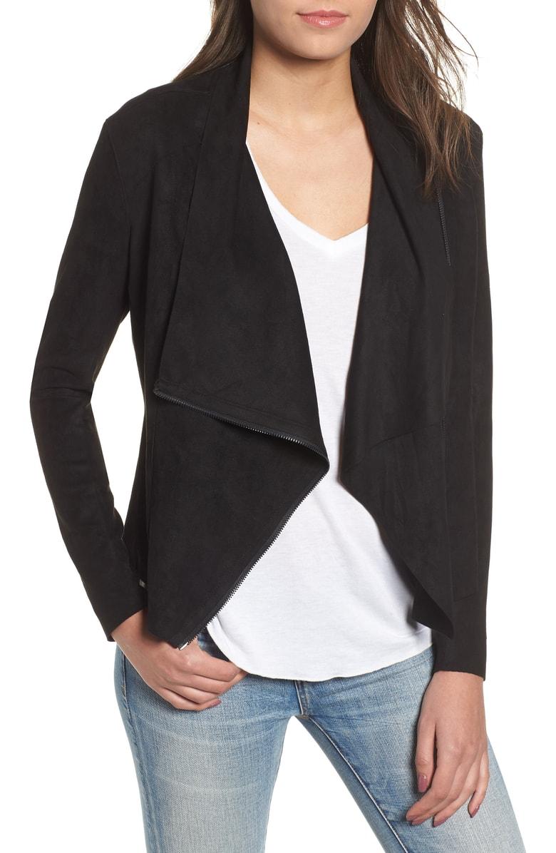 Blanknyc Faux Suede Drape Front Jacket In Black Modesens