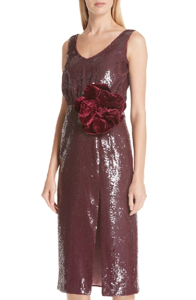 Shop Johanna Ortiz Tarantella Sequin Sheath Dress In Ruby Red