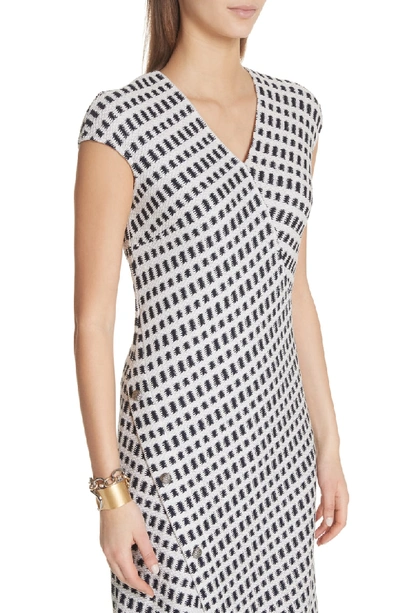 Shop St John Thatched Grid Knit Dress In Flax/ White/ Navy