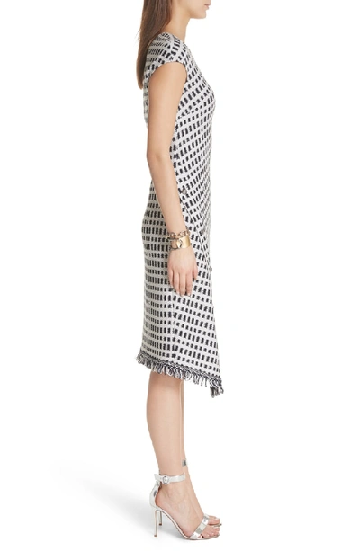 Shop St John Thatched Grid Knit Dress In Flax/ White/ Navy