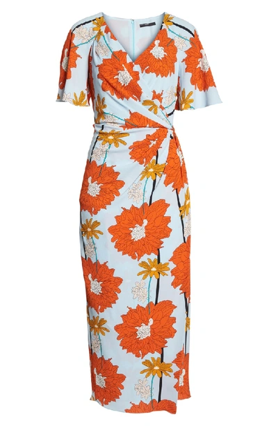 Shop Maggy London Floral Crepe Midi Dress In Blue/ Orange