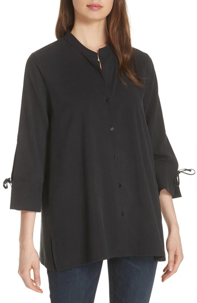 Shop Eileen Fisher Tie Sleeve Silk Shirt In Black