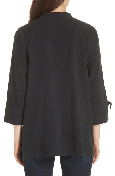 Shop Eileen Fisher Tie Sleeve Silk Shirt In Black
