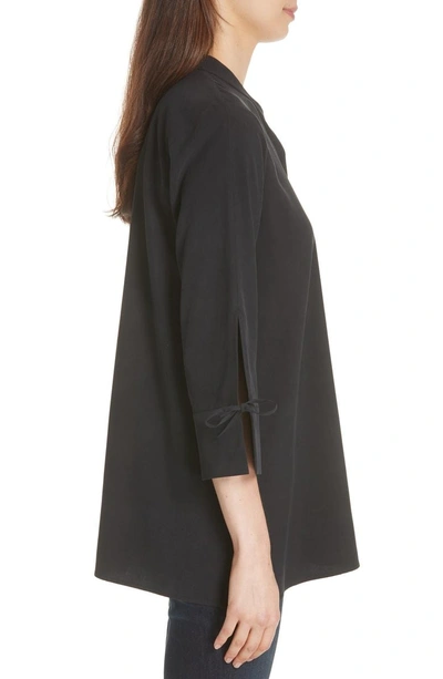 Shop Eileen Fisher Tie Sleeve Silk Shirt In Black