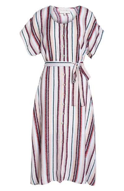 Shop Charles Henry Belted Button Down Midi Dress In Multi Stripe
