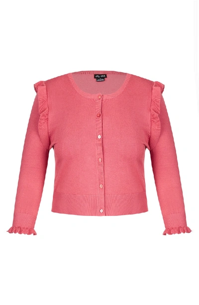 Shop City Chic Frill Ride Cardigan In Soft Melon