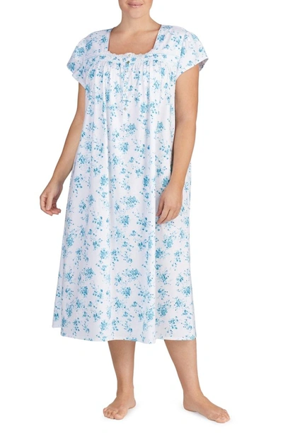 Shop Eileen West Cotton Jersey Nightgown In White Ground With Teal Floral