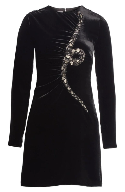 Shop Valentino Beaded Snake Velvet Dress In Black
