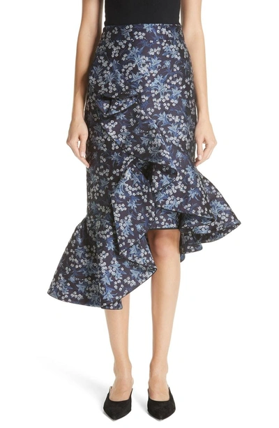 Shop Johanna Ortiz Belladonna Floral Jacquard Ruffle Skirt In Midnight Pottery