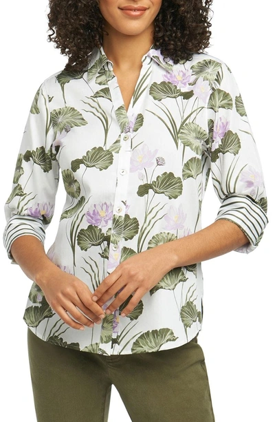 Shop Foxcroft Mary Water Lily Combo Print Shirt In Multi