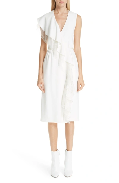 Shop Adam Lippes Lace Ruffle Cady Dress In Ivory