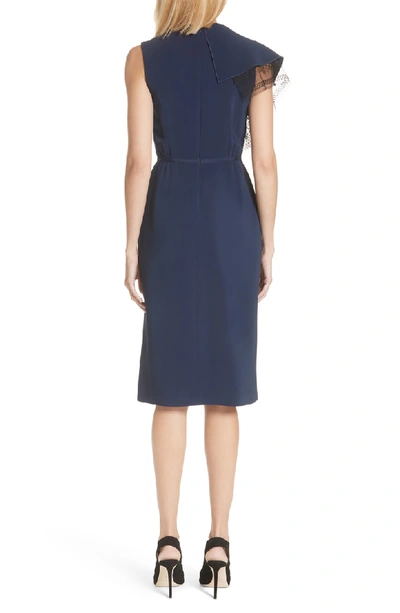 Shop Adam Lippes Lace Ruffle Cady Dress In Navy