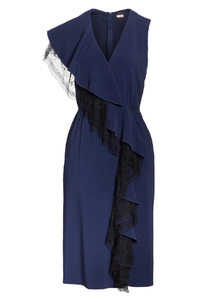 Shop Adam Lippes Lace Ruffle Cady Dress In Navy