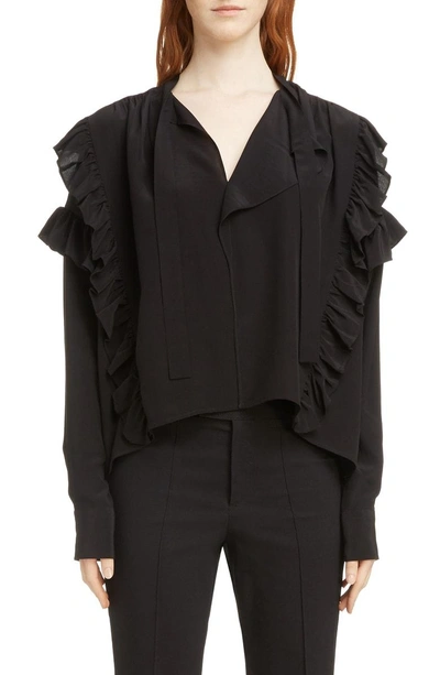 Shop Isabel Marant Libel Ruffle Trim Silk Blouse In Black