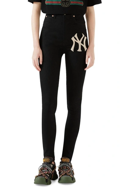 Shop Gucci Ny Patch Skinny Jeans In Black/ Ivory