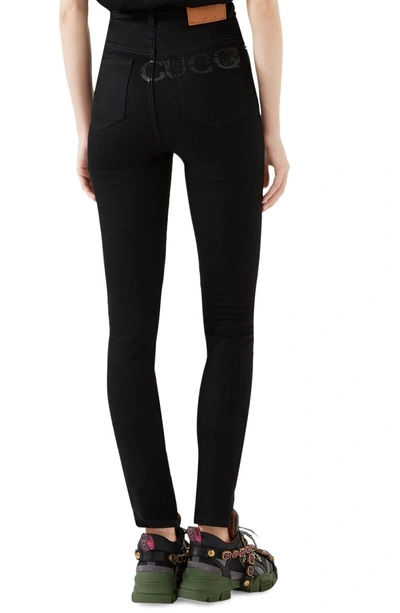 Shop Gucci Ny Patch Skinny Jeans In Black/ Ivory