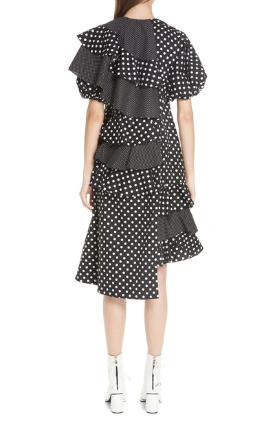 Shop Paskal Puff Sleeve Asymmetrical Frill Dress In Mixed Polka Dot