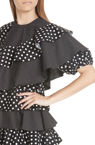 Shop Paskal Puff Sleeve Asymmetrical Frill Dress In Mixed Polka Dot