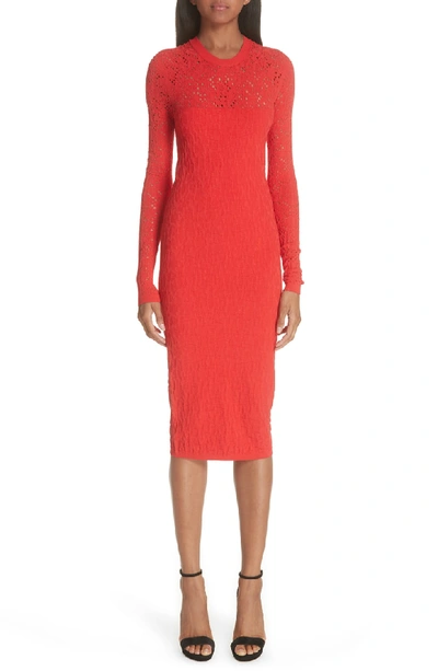 Shop Versace Open Knit Body-con Dress In Red