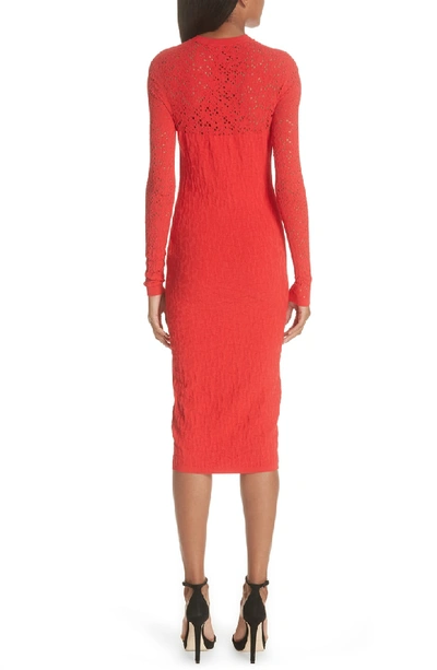 Shop Versace Open Knit Body-con Dress In Red