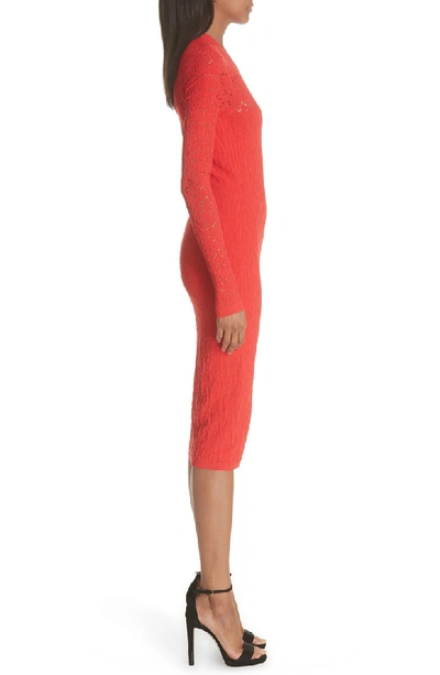 Shop Versace Open Knit Body-con Dress In Red