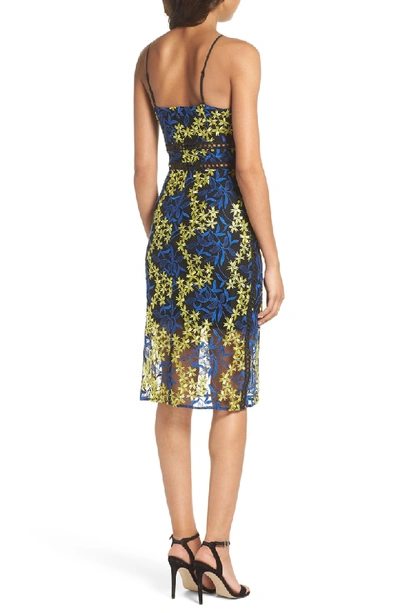 Shop Sam Edelman Embroidered Lace Pencil Dress In Yellow/ Blue