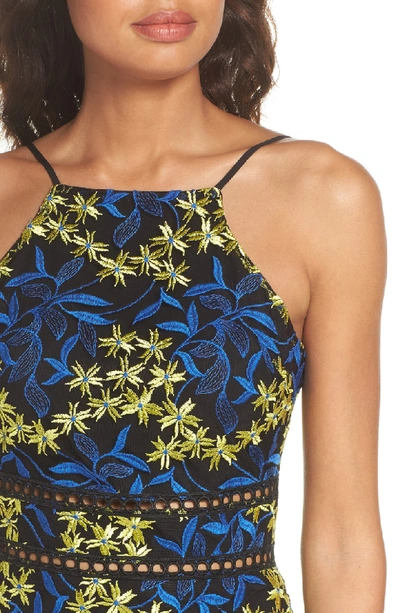 Shop Sam Edelman Embroidered Lace Pencil Dress In Yellow/ Blue