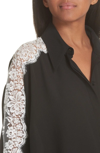 Shop Stella Mccartney Lace Sleeve Silk Blouse In Black
