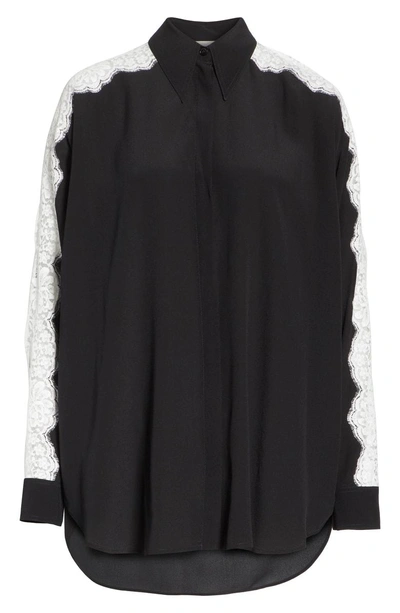 Shop Stella Mccartney Lace Sleeve Silk Blouse In Black