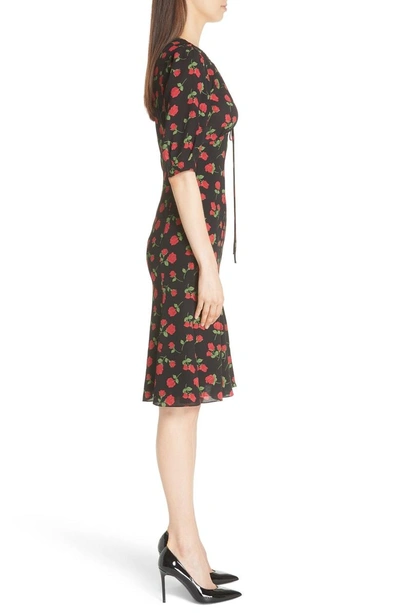 Shop Michael Kors Rose Print Silk Georgette Dress In Crimson