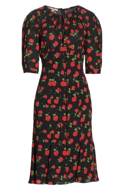 Shop Michael Kors Rose Print Silk Georgette Dress In Crimson