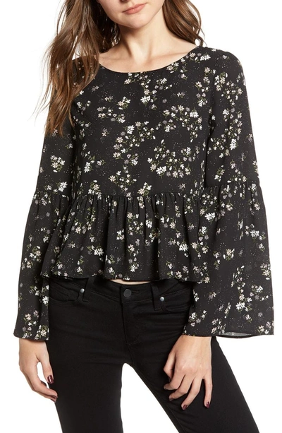 Shop Cupcakes And Cashmere Josephina Print Bell Sleeve Top In Black