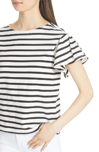 Shop Kate Spade Flutter Sleeve Stripe Tee In Off-white/ Black
