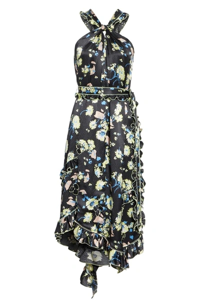 Shop Derek Lam 10 Crosby Garden Floral Asymmetrical Midi Dress In Black