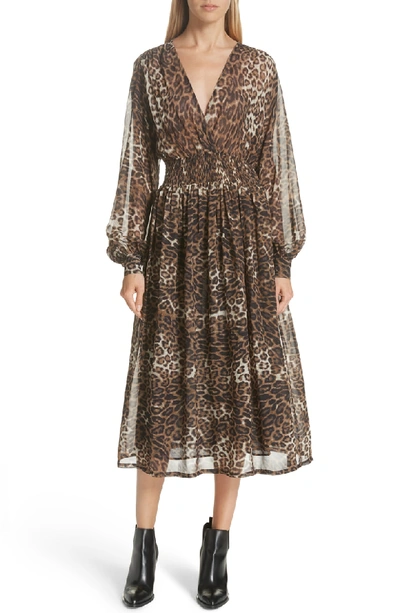 Shop Nili Lotan Brienne Leopard Print Silk Chiffon Dress