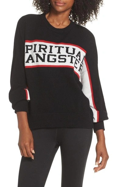 Shop Spiritual Gangster Intarsia Logo Wool & Cashmere Sweater In Black