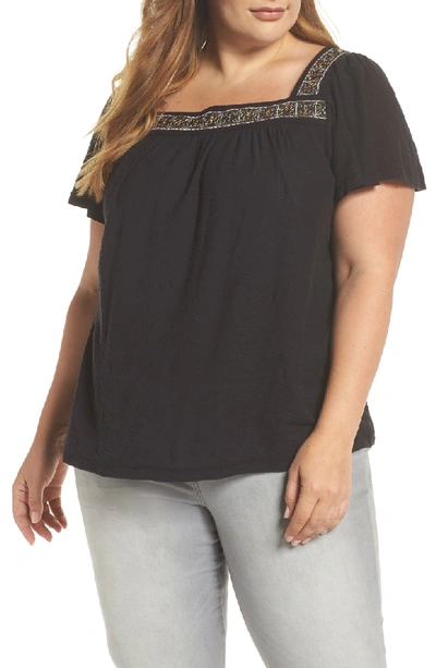 Shop Vince Camuto Beaded Neck Top In Rich Black
