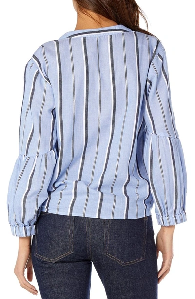 Shop Michael Stars Stripe Shirting Tie Front Cotton Blouse In Stream