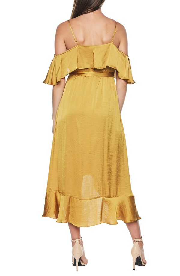 bea cold shoulder ruffle dress bardot