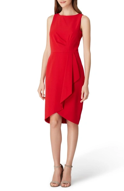 Shop Tahari Ruched Side Crepe Sheath Dress In Cardinal Red