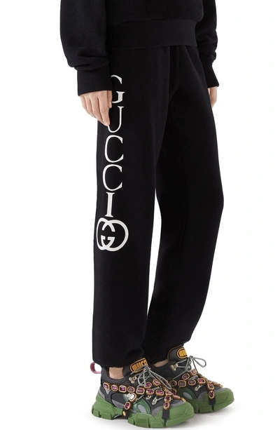 Shop Gucci Logo Sweatpants In Black/ Ivory